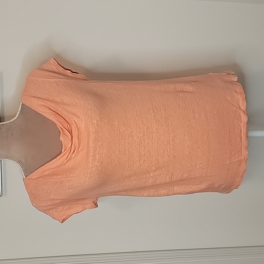 H Halston, Salmon Colored Cowl Neck 100% Linen Tee, Size M